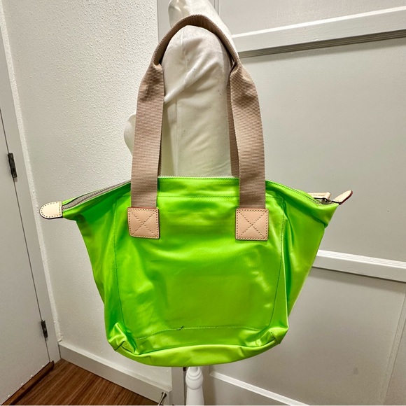 Dooney & Bourke Neon Green Nylon Zip Front Tote with Cotton & Leather Tan Straps - Picture 4 of 6